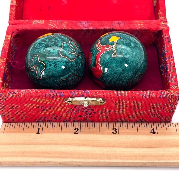 Ancient City Health Ball Factory Baoding China Meditation Chime In Red Silk Box - Picture 10 of 15